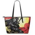 Red Sky And Golden Sun Samurai Print Leather Tote Bag With Zipper