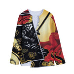 Red Sky And Golden Sun Samurai Print Long Sleeve Short Coat