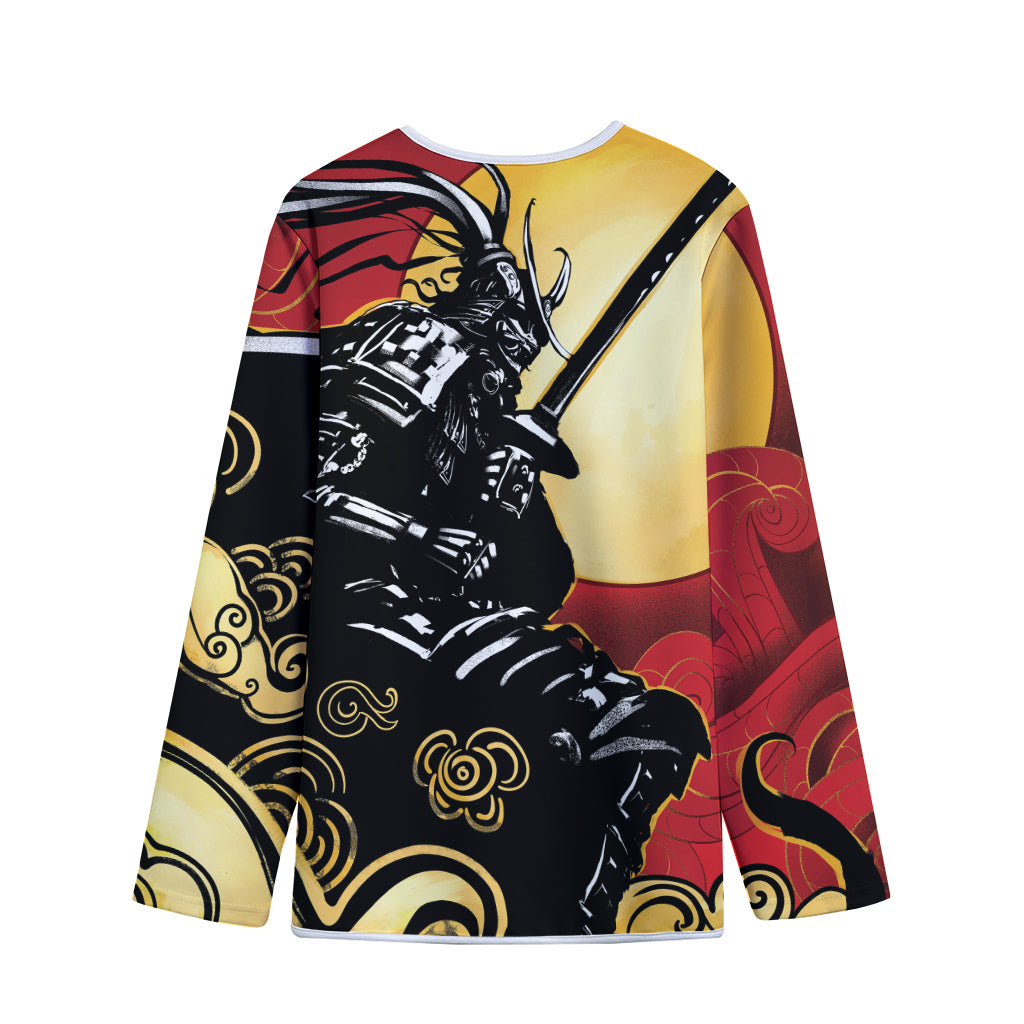 Red Sky And Golden Sun Samurai Print Long Sleeve Short Coat