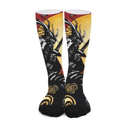 Red Sky And Golden Sun Samurai Print Long Socks