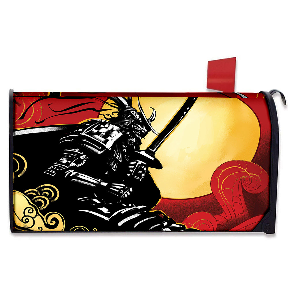 Red Sky And Golden Sun Samurai Print Mailbox Cover