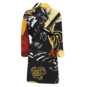 Red Sky And Golden Sun Samurai Print Men's Bathrobe