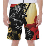Red Sky And Golden Sun Samurai Print Men's Beach Shorts