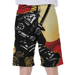 Red Sky And Golden Sun Samurai Print Men's Beach Shorts