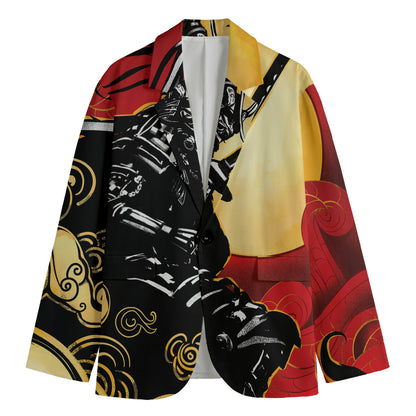 Red Sky And Golden Sun Samurai Print Men's Blazer