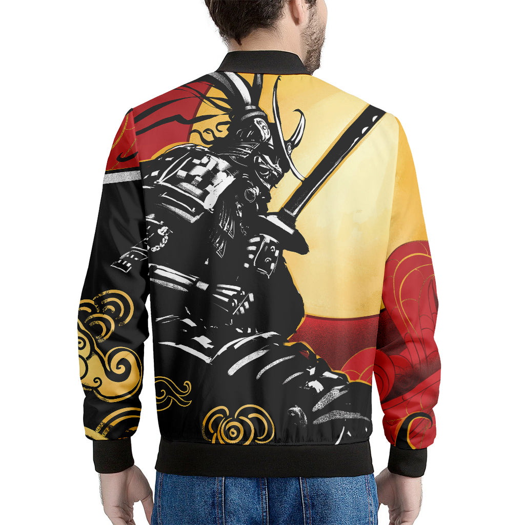 Red Sky And Golden Sun Samurai Print Men's Bomber Jacket