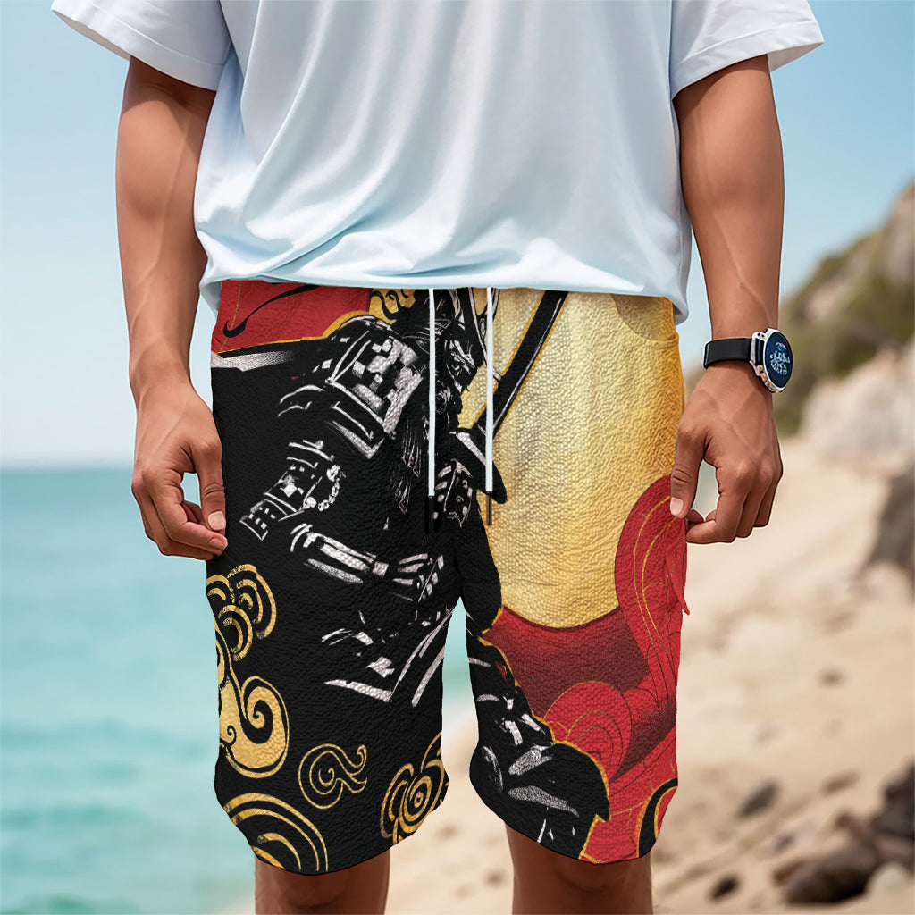 Red Sky And Golden Sun Samurai Print Men's Cargo Shorts