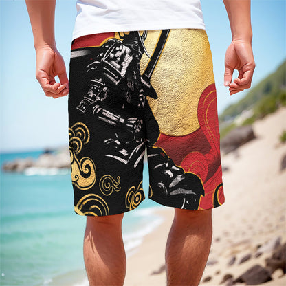 Red Sky And Golden Sun Samurai Print Men's Cargo Shorts