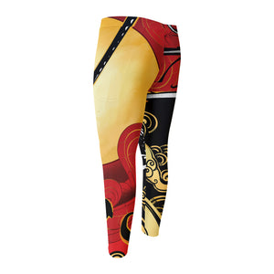 Red Sky And Golden Sun Samurai Print Men's Compression Pants