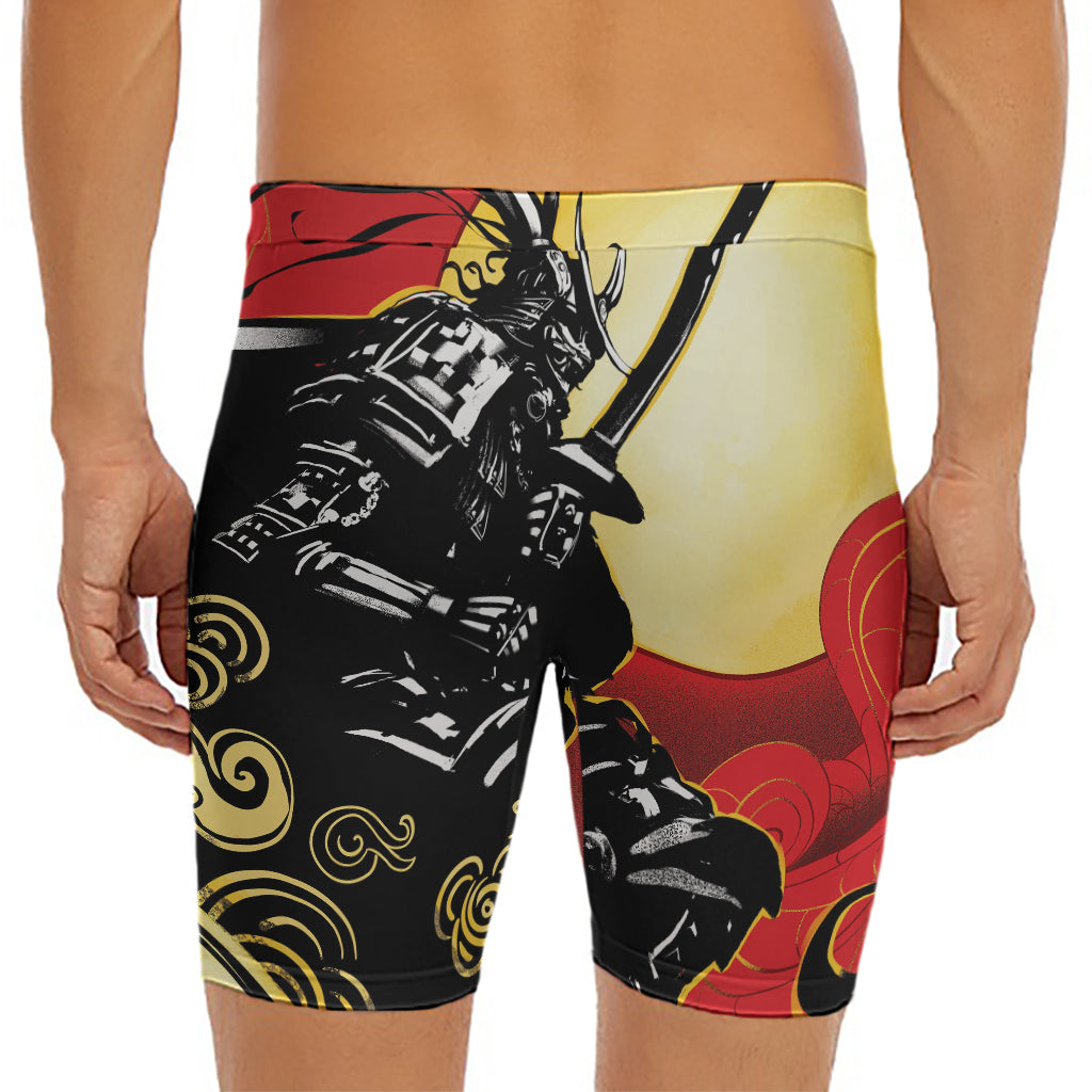 Red Sky And Golden Sun Samurai Print Men's Long Boxer Briefs
