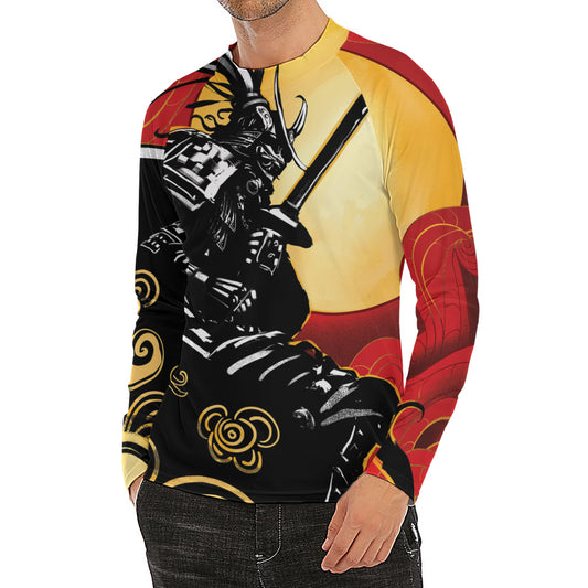 Red Sky And Golden Sun Samurai Print Men's Long Sleeve Rash Guard