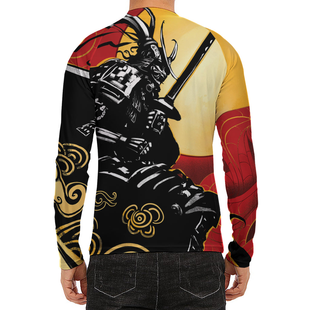 Red Sky And Golden Sun Samurai Print Men's Long Sleeve Rash Guard