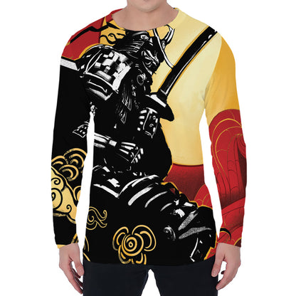 Red Sky And Golden Sun Samurai Print Men's Long Sleeve T-Shirt