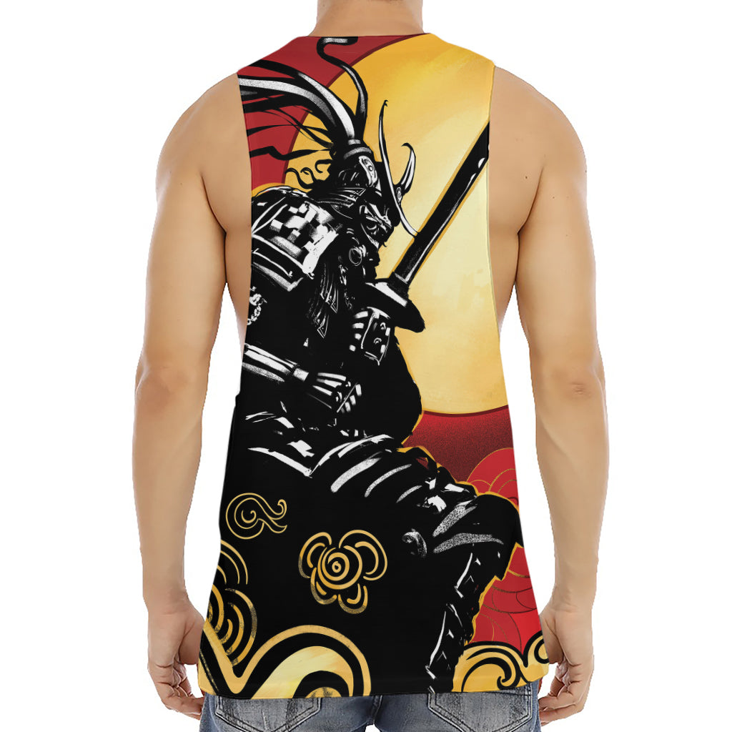 Red Sky And Golden Sun Samurai Print Men's Muscle Tank Top
