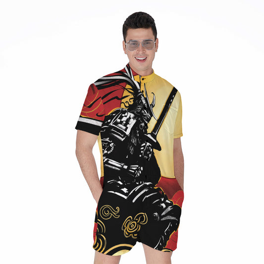 Red Sky And Golden Sun Samurai Print Men's Rompers