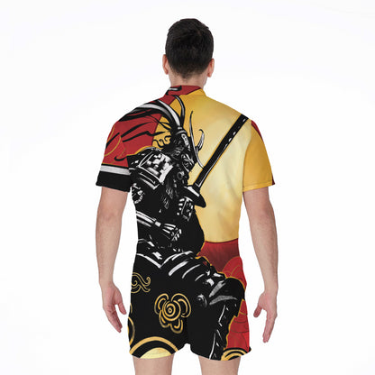 Red Sky And Golden Sun Samurai Print Men's Rompers