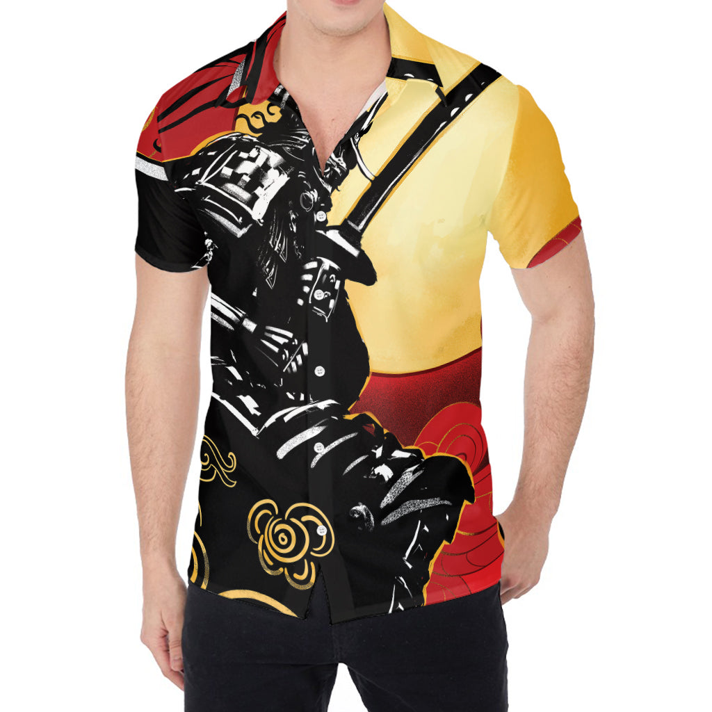 Red Sky And Golden Sun Samurai Print Men's Shirt