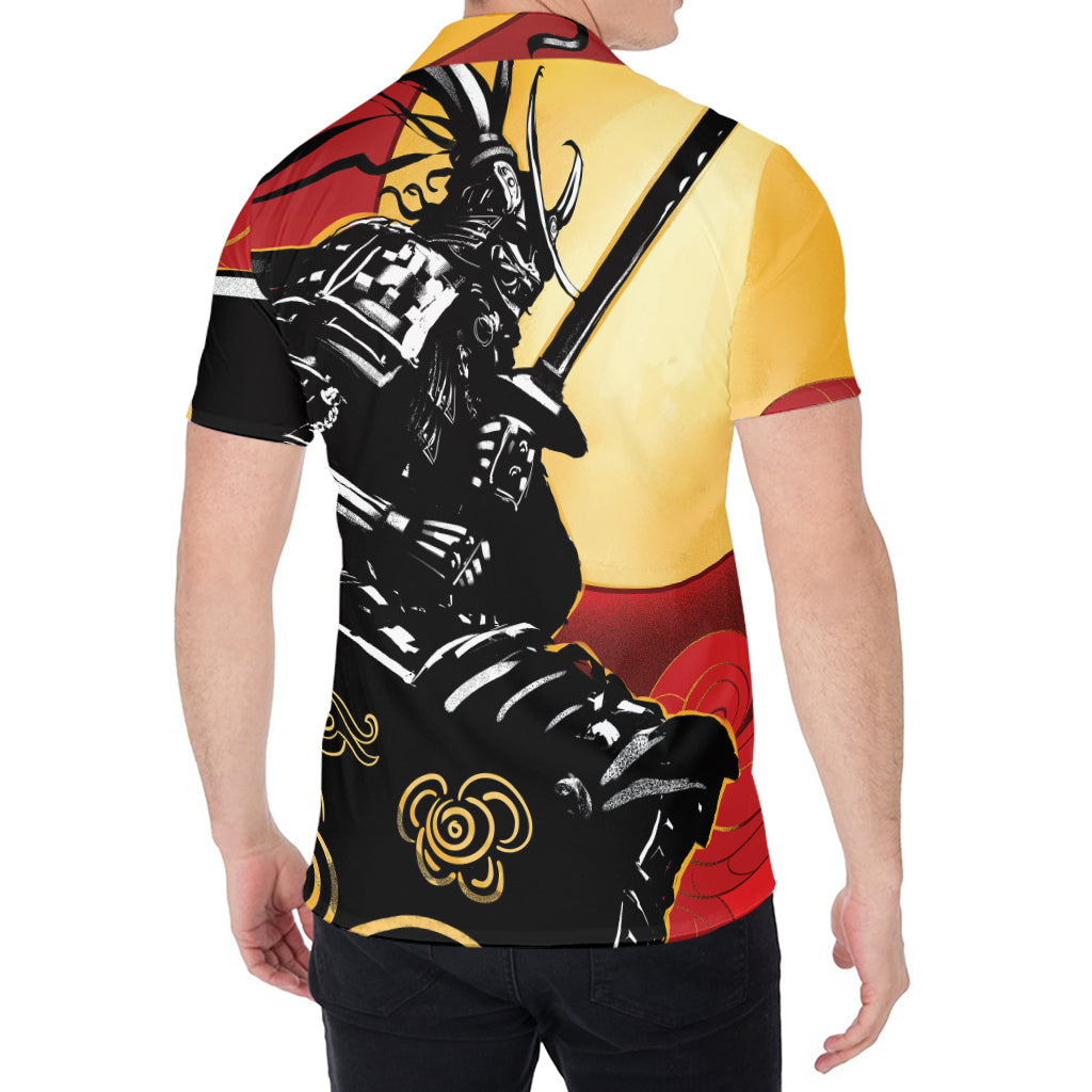 Red Sky And Golden Sun Samurai Print Men's Shirt