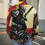 Red Sky And Golden Sun Samurai Print Men's Shirt Jacket