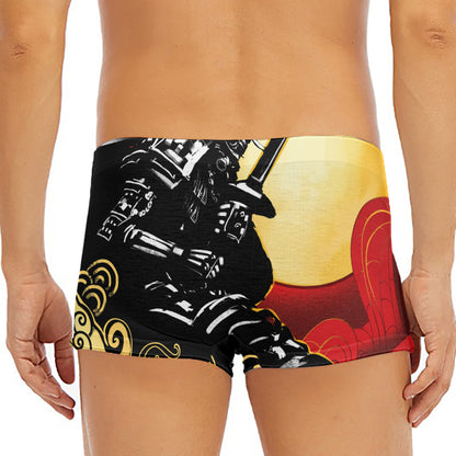 Red Sky And Golden Sun Samurai Print Men's Short Boxer Briefs