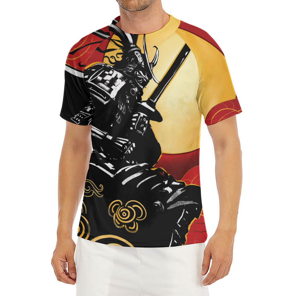 Red Sky And Golden Sun Samurai Print Men's Short Sleeve Rash Guard