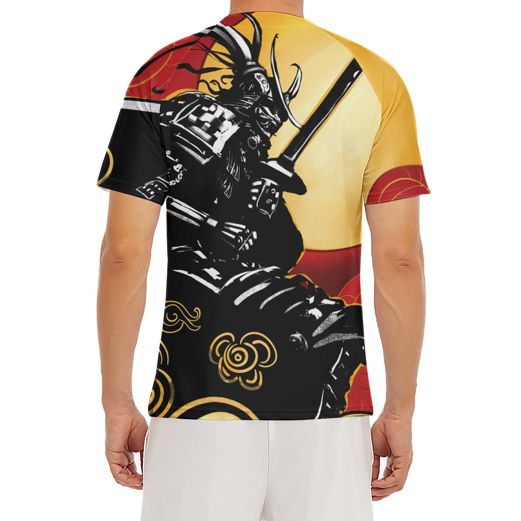 Red Sky And Golden Sun Samurai Print Men's Short Sleeve Rash Guard