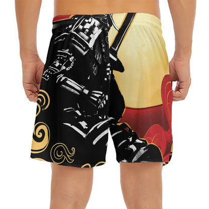 Red Sky And Golden Sun Samurai Print Men's Split Running Shorts