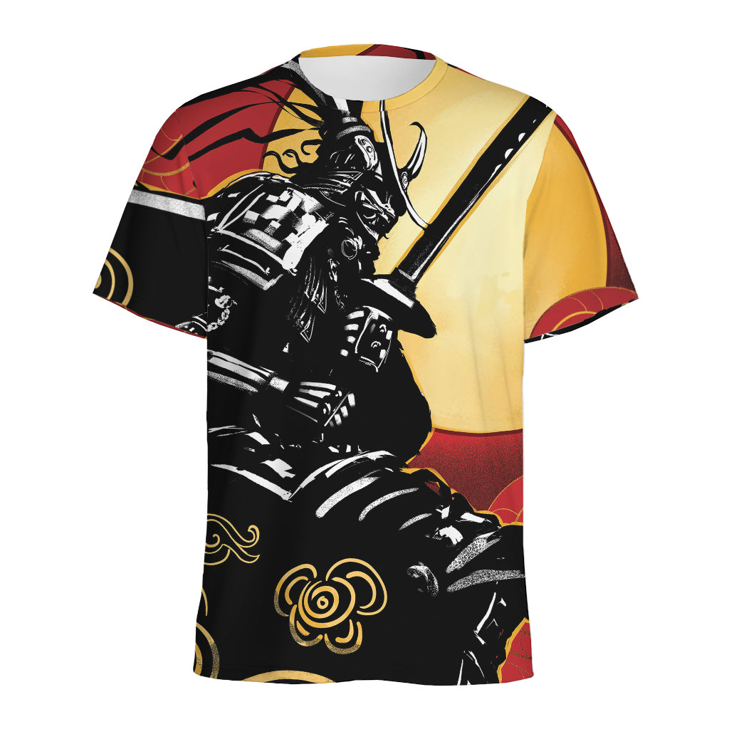 Red Sky And Golden Sun Samurai Print Men's Sports T-Shirt