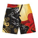 Red Sky And Golden Sun Samurai Print Men's Swim Trunks