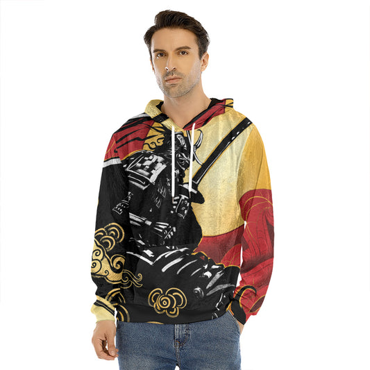 Red Sky And Golden Sun Samurai Print Men's Velvet Pullover Hoodie