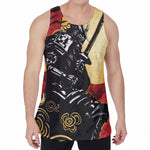 Red Sky And Golden Sun Samurai Print Men's Velvet Tank Top