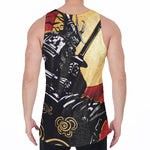 Red Sky And Golden Sun Samurai Print Men's Velvet Tank Top