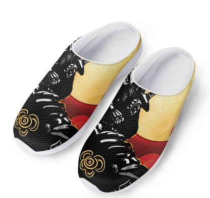 Red Sky And Golden Sun Samurai Print Mesh Casual Shoes