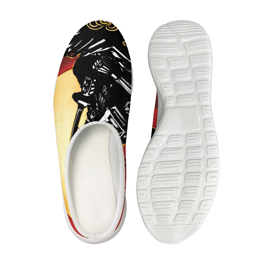 Red Sky And Golden Sun Samurai Print Mesh Casual Shoes