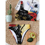Red Sky And Golden Sun Samurai Print One Shoulder Bikini Top
