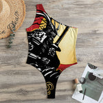 Red Sky And Golden Sun Samurai Print One Shoulder Bodysuit