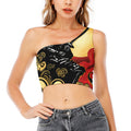 Red Sky And Golden Sun Samurai Print One Shoulder Crop Top