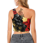Red Sky And Golden Sun Samurai Print One Shoulder Crop Top