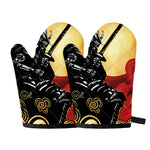 Red Sky And Golden Sun Samurai Print Oven Mitts