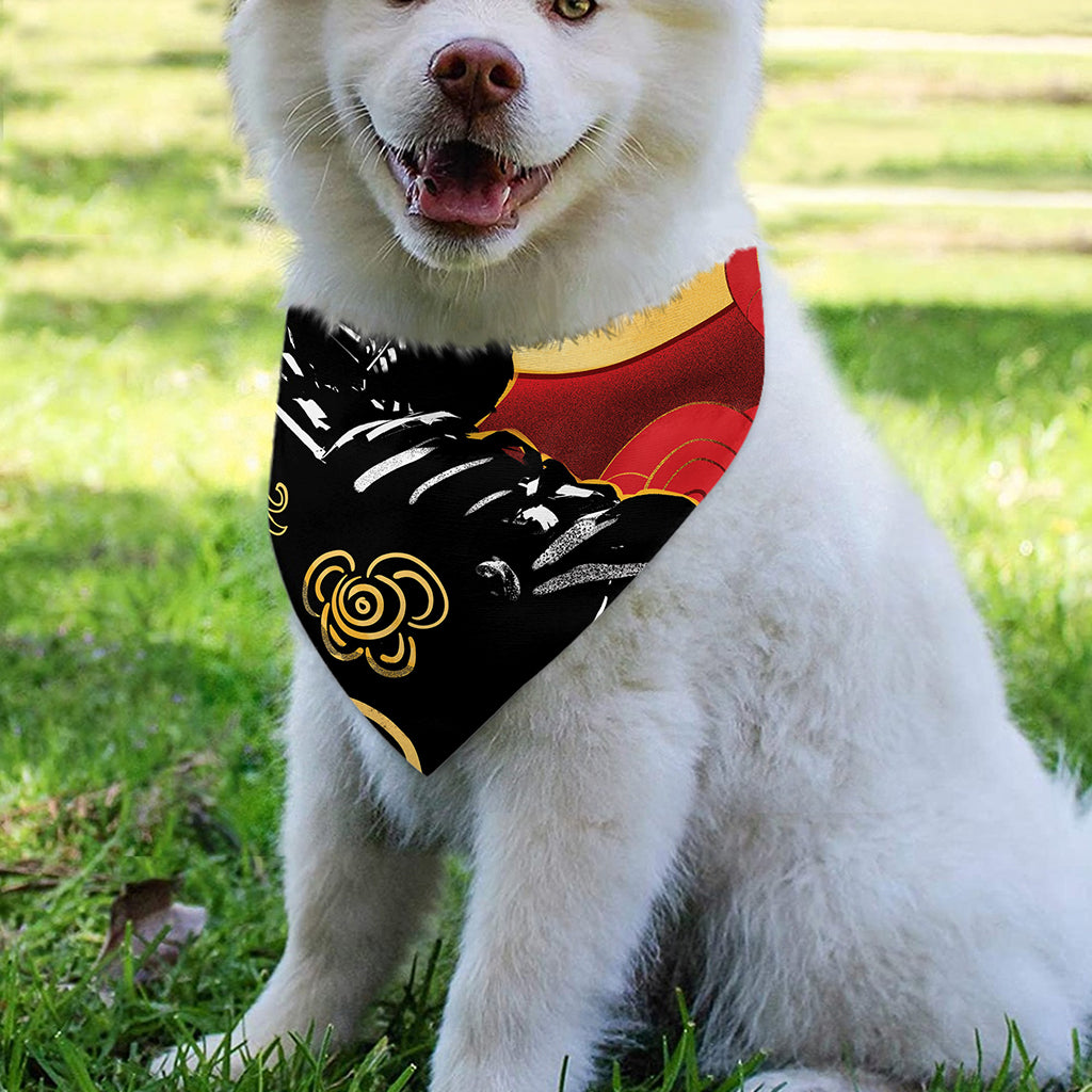 Red Sky And Golden Sun Samurai Print Over The Collar Dog Bandana