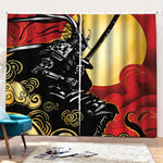 Red Sky And Golden Sun Samurai Print Pencil Pleat Curtains