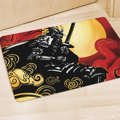 Red Sky And Golden Sun Samurai Print Polyester Doormat