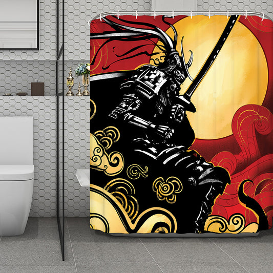 Red Sky And Golden Sun Samurai Print Polyester Shower Curtain