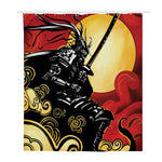 Red Sky And Golden Sun Samurai Print Polyester Shower Curtain