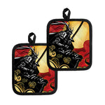 Red Sky And Golden Sun Samurai Print Pot Holders