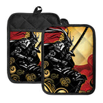 Red Sky And Golden Sun Samurai Print Pot Holders With Pocket