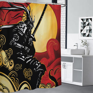 Red Sky And Golden Sun Samurai Print Premium Shower Curtain