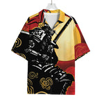 Red Sky And Golden Sun Samurai Print Rayon Hawaiian Shirt