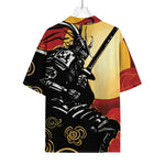 Red Sky And Golden Sun Samurai Print Rayon Hawaiian Shirt