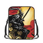 Red Sky And Golden Sun Samurai Print Rectangular Crossbody Bag